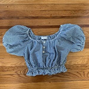 CAROLINE CONSTAS CROPPED PUFF SLEEVE TOP